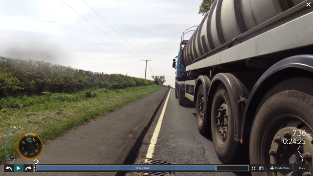 A true close pass, literally inches away caused by a badly planned overtake by the HGV on a blind crest.